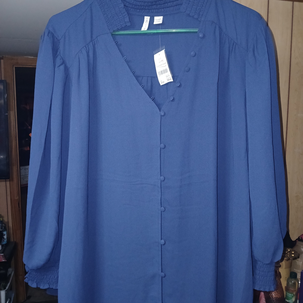 Cato Deep Blue Button-Down Blouse